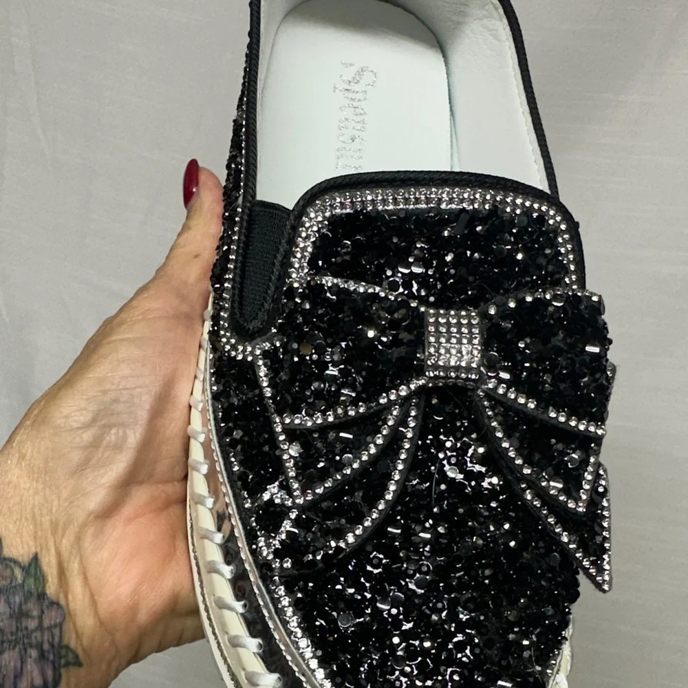 Black Glitter Loafers for Women